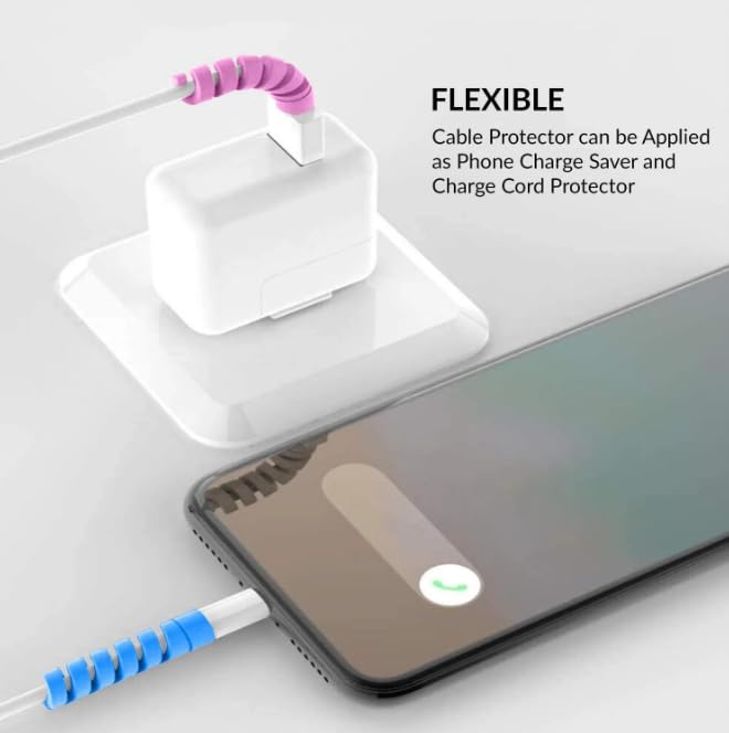 Image of skysia Spiral Cable Charger Protector Wire Protector - Data Cable Saver, Earphone Cable Cover, Cords Protective Wire Winder Sleeve Charger Cover (B&W End Guard (16 Pcs))