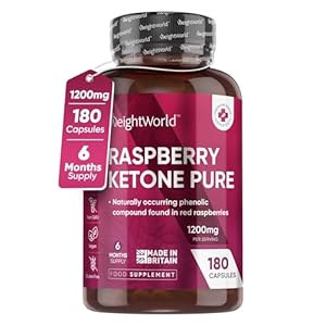 Pure Raspberry Ketones – 180 Capsules – 1200mg High Strength – 6 Months Supply – Vegan Raspberry Ketone Capsules for Men & Women – Suits Low Carb & Keto Diet – Feel Fuller & Lighter – Made in The UK