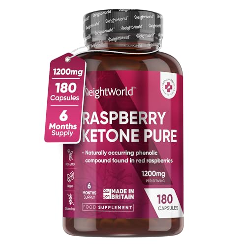 Pure Raspberry Ketones - 180 Capsules - 1200mg High Strength - 6 Months Supply - Vegan Raspberry Ketone Capsules for Men & Women - Suits Low Carb & Keto Diet - Feel Fuller & Lighter - Made in The UK