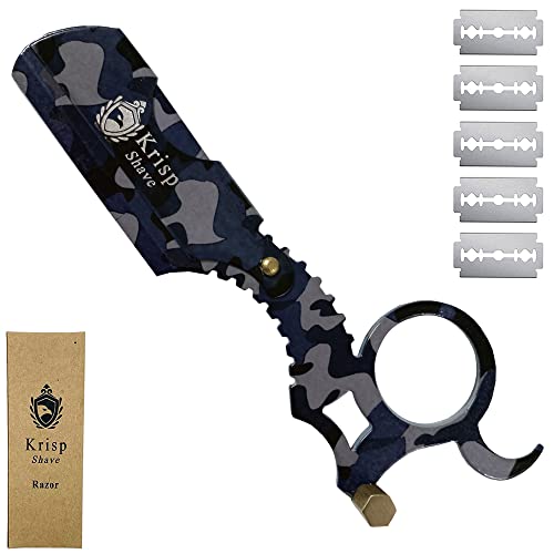 Krisp Beauty Professional Classic Straight Edge Barber Razor For Close Shaving - Salon Quality Men's Beard Cut Throat Finger Razor Shavette With 10 Shaving Blades #TOP9