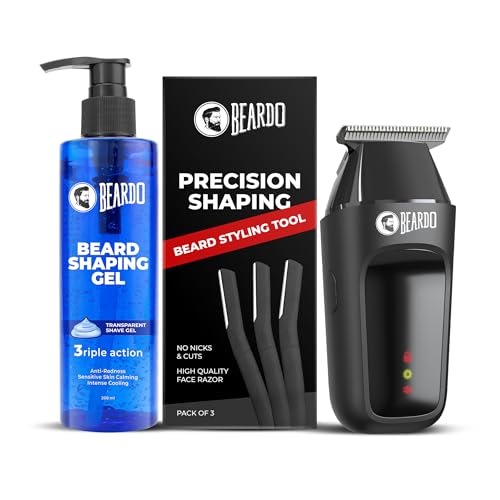 Image of Beardo Precision Edge Combo | Shaping Gel + Ape-X Go Pocket Trimmer + Styling Tool | Precision Beard Grooming Kit for Men | Perfect Beard Lines, Clean Cheek Line, Jawline & Styling Tool | Gromming Kit