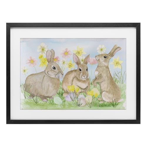 Trois lapins dans l'herbe cadeau déco naissance Stupell sous verre