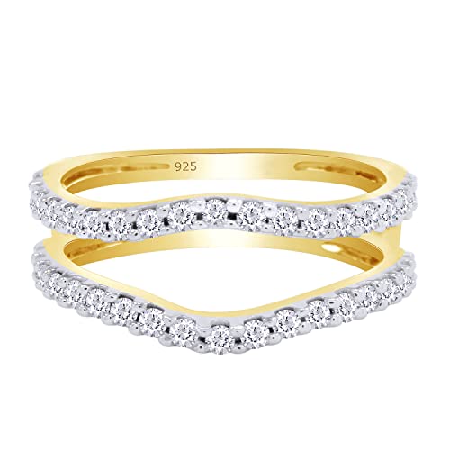AFFY 1.00 Carat Round White Cubic Zirconia 14K Gold Over Sterling Silver Enhancer Guard Ring2