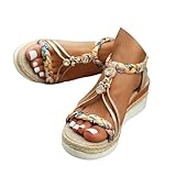 Orthopedic Wedge Sandals for Women Bohemian Wide Width Espadrille Platform Sandals Open Toe Jeweled Beaded Sandals Slip On Elastic Ankle Strap Dressy Summer Comfortable Outdoor Boho Beach Shoes