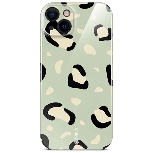 Coque iPhone 13 léopard vert menthe fine et rigide avec protection caméra