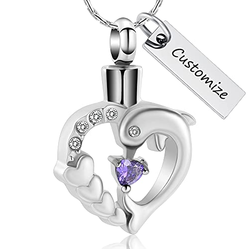 constantlife Dolphin Cremation Jewelry for Ashes Memorial Urn Necklace Stainless Steel Keepsake Heart Crystal Pendant