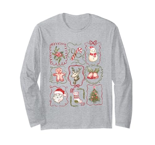 Lindo Collage de Navidad Retro árbol de Papá Noel Reno Pan de Jengibre Manga Larga