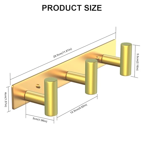 Image of PMMASTO Stainless Steel Coat Rack Wall Mounted, Heavy Duty Metal Hook Rail for Hanging Coats Hats Towels Robes Bags, Modern Wall Hooks Organizer (Gold, 3 inchT Hooks, 1PACK)