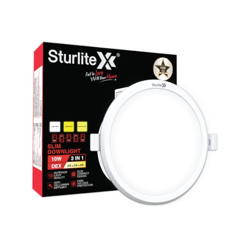 Image of Sturlite Dex 10W (3 in1) Round LED Downlight|Warm, Neutral & Cool White Color Temperature|1000 Lumens with CRI Tech for Various Ceiling Types and Rooms - (Pack of 1)