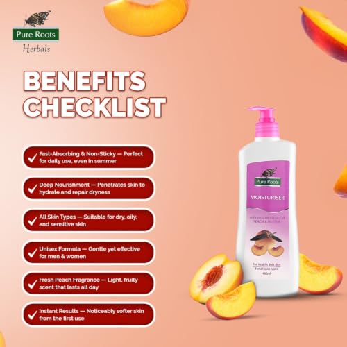 Image of Pure Roots Body Lotion Combo 400ml x2 - Peach & Butter + Cocoa Butter | Moisturizer for All Skin Types, Fast | Absorbing, Non-Sticky, Instant Hydration | For All season - Total 800ml