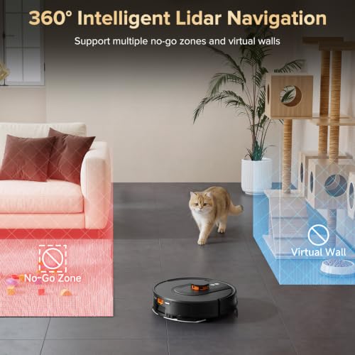 Image of Robot Vacuum and Mop,120-Day Self-Emptying with 6000Pa Suction,LiDAR Navigation & Smart Mapping & No-Go Zones,Anti-Tangle,for Pet Hair,Carpets and Hard Floor