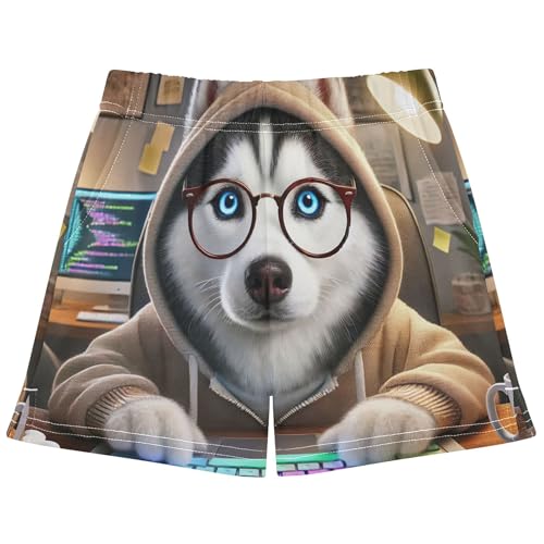 Funny Tech Husky Coder Girls Athletic Shorts Cute Animal Print Summer Pajama Shorts Soft Casual Clothes, X-Small