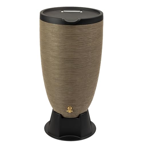 Image of RTS Home Accents 50-Gallon Newport Rain Barrel with Stand and Removable Lid, Sandstone Color