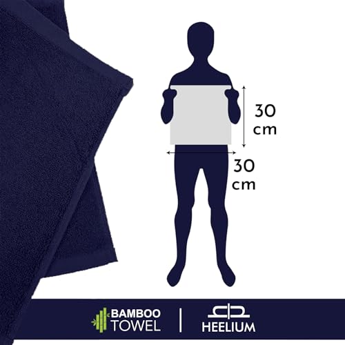 Image of HEELIUM Bamboo Face Towel | Ultra Absorbent & Odour-Free | 3X Softer Than Cotton Towels | 30 x 30 cm - 600 GSM | Pack of 5 - Blue, Grey, Iris, Light Grey, Peach