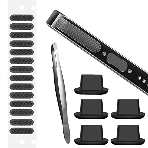 10 Pack iPhone Speaker Dust Covers and 5 Pack Phone Dust Plugs with Tweezers, Speaker Dust Proof Stickers Silicone Anti Dust Proctors Set for iPhone 13/12, 13/12 Mini, 13/12 Pro/Pro Max (Black)