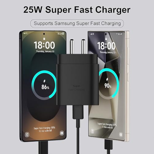 Image of Sam,Sung 25W PD 3.0 Type C Superfast Charger Adapter USB-C Quick Adaptor Compatible with Galaxy S25|S24,Ultra,M36|M06|F06|M17M16|F16|A17|M05,M35|F06,A06|A16|A55|A56|M55s|M07|Tab S10 Ultra|A9+ (Black)