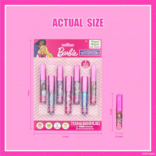 Barbie 7 Piece Plant Based Lip Gloss, Girls Party Favors, First Makeup Set for Girl, Perfect for Parties, Sleepovers, and Birthday Gifts, Ages 3+, by Townley Girl - Thumbnail 6