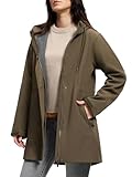 SaphiRose Women's Waterproof Rain Jacket with Fleece Lining Hooded Windbreaker Long Warm Outdoor Softshell Coat (Olive Green, M)