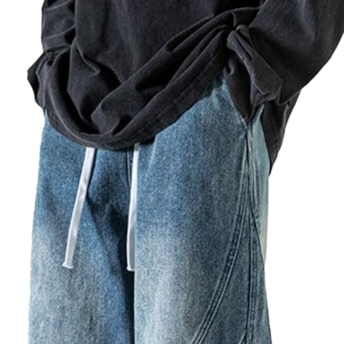Mens Straight Leg Jeans Mens Jeans Relaxed Fit Elastic Waist Drawstring Denim Skate Pants Hip Hop Loose Fit Streetwear3