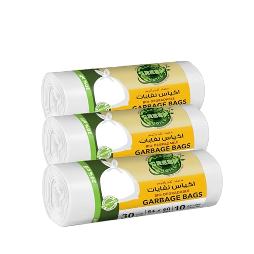 Earth Green Choice White Trash Bags Rolls 54x60cm | 10 Gallon | 30 Bags Per Roll | Pack of 3 | Durable & Leak-Proof Garbage Bags | Eco-Friendly Waste Bin Liners