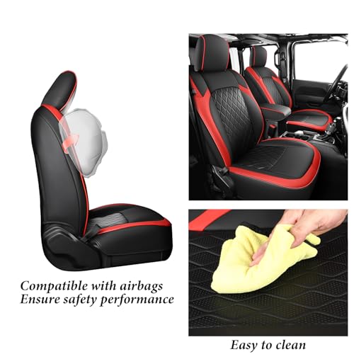Image of Coverado Seat Covers 4 Door for Jeep Wrangler, 2PCS Leather Car Seat Cover for Jeep Wrangler Vehicle Accessories Custom Fit for 2018-2026 Jeep Wrangler Seat Covers 2-Door /4-Door(Red)