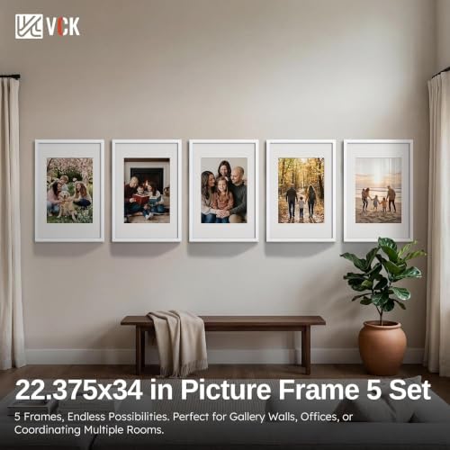 Image of VCK 22.375 x 34 Poster Frame 5 Pack, White Wood, A2 Mat, for Gallery Wall