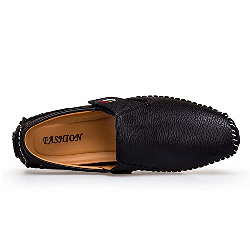 Men's Leather Square Toe Soft Sole Loafers with Hook&Loop,Breathable Comfortable Slip On Flat Moccasin Boat Shoes,Casual Fashion Walking Driving Shoes 5