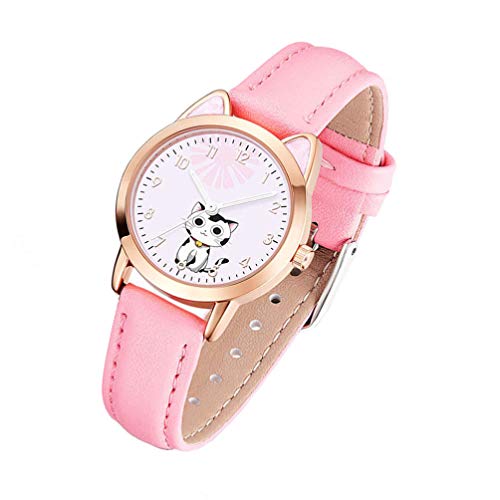 TEHAUX Kids Watches,Children Cartoon Watches Luminous Quartz Watches Cute Cat Pattern Casual Leather Watches for Ladies Fashion Women Gift