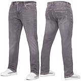 989Zé ENZO Mens Stretch Straight Leg Regular Fit Casual Cotton Classic 5 Pocket Basic Zipper Denim Jeans KZ127 Grey 38W / 32L