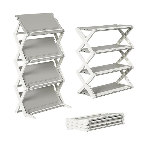 Étagère à chaussures pliable sans assemblage avec 3 niveaux en plastique robuste et compact - 2