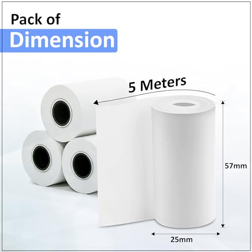Image of MOREBLUE Sticky Adhesive Mini Thermal Paper Rolls 57mm x 5M (Pack of 5) | Continuous Self-Adhesive for Mini Thermal Printers | 2 Inch White for Kids Camera, Label, Photo Printers & Billing