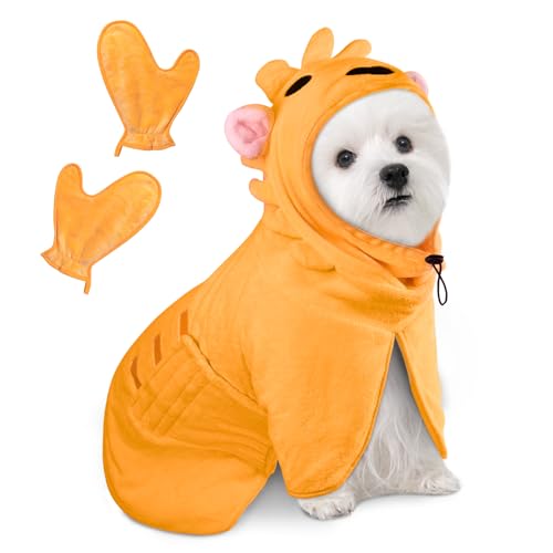 Bibykivn Hundebademantel, Einstellbarer Dichtheitsgrad mit Klettverschluss, Schnelltrocknend für Große, Mittelgroße, Kleine Hunde/Katze (Lion-Orange, S)