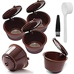 5 PCS Reusable Coffee Capsule with Mesh Filter Cup for Dolce Gusto Machines Refillable Capsule Pod Compatible Filter Cups with 1Pc Plastic Spoon and 1 Cleaning Brush (Brown)