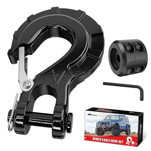 Nilight Forged Steel Winch Hook 3/8 Grade 70 Safety Latch Winch Cable Hook Stopper & Clevis Slip Hook Sets Included Allen Wrench Max 35 000 lbs Black