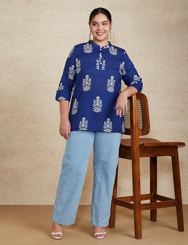 Image of Amazon Brand - Myx Women Printed Regular Cotton Short Kurti (Available in Plus Sizes)