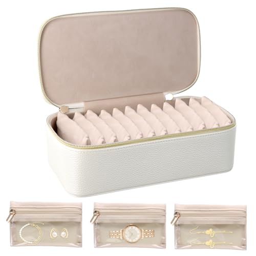 Ziyonix Boîte à Bijoux de Voyage, Organisateur de Bijoux en Cuir Grain Litchi avec 12 Poches en Velours Transparentes Sac Rangement Bijoux pour Colliers Boucles d'Oreilles Bagues Bracelets