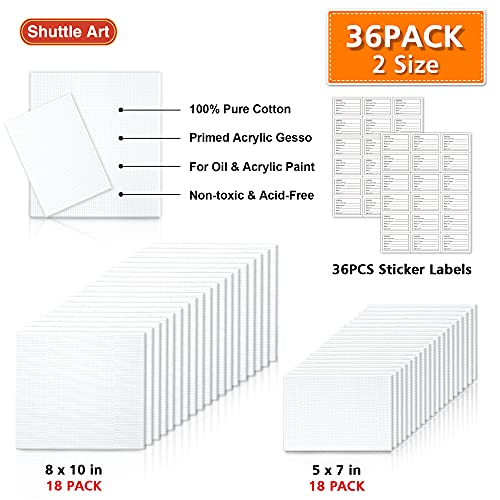 image for Shuttle Art Painting Canvas Panels, 36 Pack, 5x7, 8x10in (18 of Each),