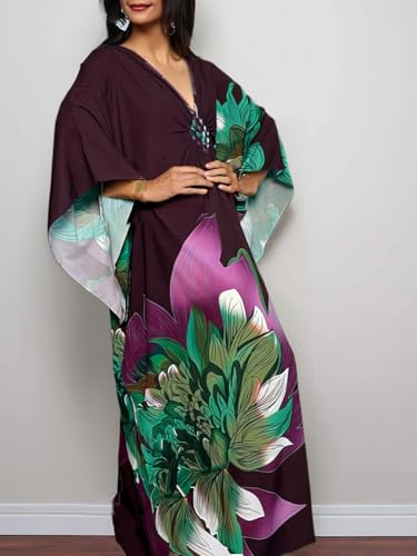 LOUSEA Kaftan Dress for Women Large Flower Print Cover Up Dresses Vneck One-piece Bathingsuit Cover Ups2