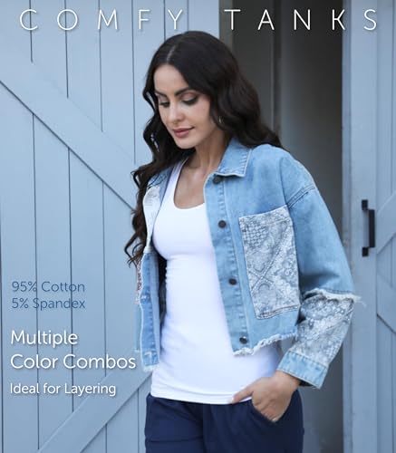 Comfneat Women's 4-Pack Slim-Fit Basic Tanks Cotton Casual Comfy Top Underwear Vests3