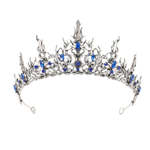 SWEETV Gothic Halloween Crown with Blue Rhinestones