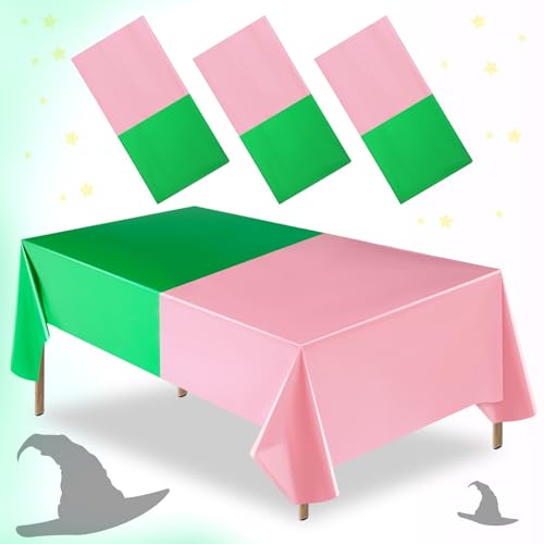 Reallnaive 3 Pcs Witch Party Pink Green Tablecloth 54 x 108 Inch Disposable Table Covers Witch Princess Theme Birthday Party Decorations Supplies