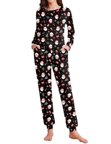 Ekouaer Womens Pajama Sets Cute Long Sleeve Pjs Black Christmas Santa L - image 1