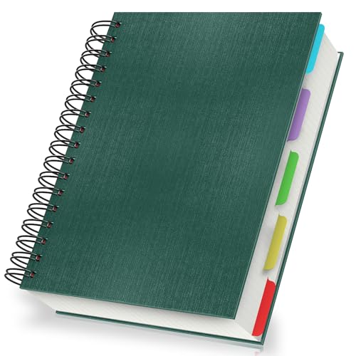 Yarotm Block A5 Cuadriculado - Cuaderno a5 Tapa Dura Verde Oscuro 21x14cm - 100g/m² Cuadrícula 5mm Papel Libreta Espiral con Separadores - 120 Hojas Notebook para Apuntes, Regalo