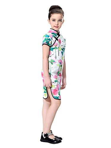 Girls Impressionist Watercolor Flowers Cotton/Linen Chinese Qipao2