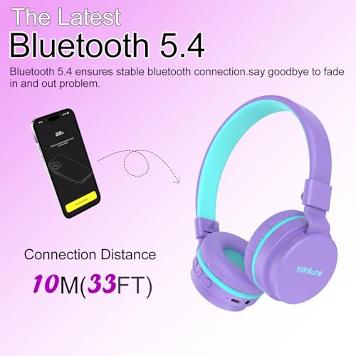 Image of Kids Bluetooth Headphones,Lightweight Kids Headphones Wireless,85 /94dB Safe Volume,40H Playtime,Fast Charging,Bluetooth 5.3,Over Ear,Toddler Headphone Built-in Mic for School /Tablet /Travel (Purple)