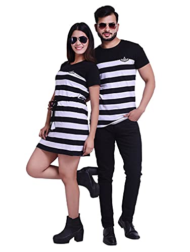 COUPLESTUFFIN-Couple-Mens-Womens-Cotton-Striped-Dress-T-Shirt-Pack-of-2-Slim-Fit-Multicolor-Men-S-to-XXL-Women-S-to-XXL COUPLESTUFF.IN Couple Men's & Women's Cotton Striped Dress & T Shirt - Pack of 2 (Slim Fit ; Multicolor, Men - S to XXL…