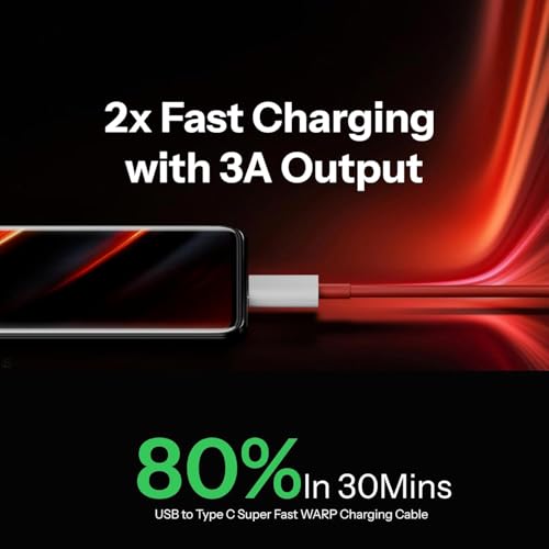 Image of 65W 6A USB-A to Type C Fast Charging Cable With WARP /DASH /VOOC /SuperVOOC /FLASH Charging Support, Compatible with OnePlus, Oppo, iPhone 15 & other Type C Smartphone & Devices (Red)
