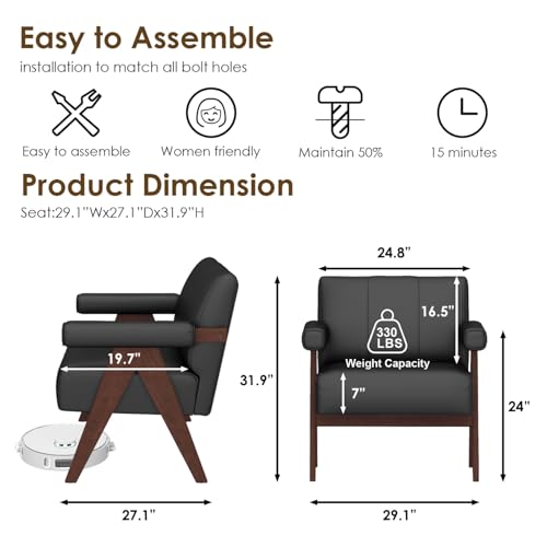 Image of STHOUYN Faux Leather Accent Chairs Set of 2, Wooden Arm Chairs (Black)