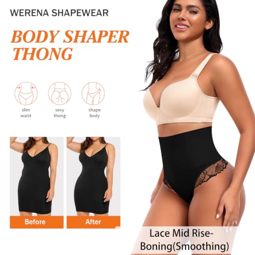 Image of Werena Tummy Control Thong Shapewear for Women High Waisted Body Shaper Panties Shaping Thong Girdle Underwear