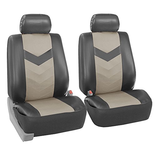 FH Group Faux Leather Car Seat Covers Front Pair Set, Airbag Compatible, Easy to Install- Universal Fit for Trucks, SUVs, and Vans (Light Gray / Dark Gray)